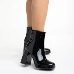 Botine dama negre din piele ecologica lacuita Rosalita
