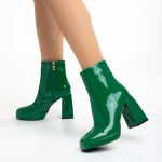 Botine dama verzi din piele ecologica lacuita Rosalita