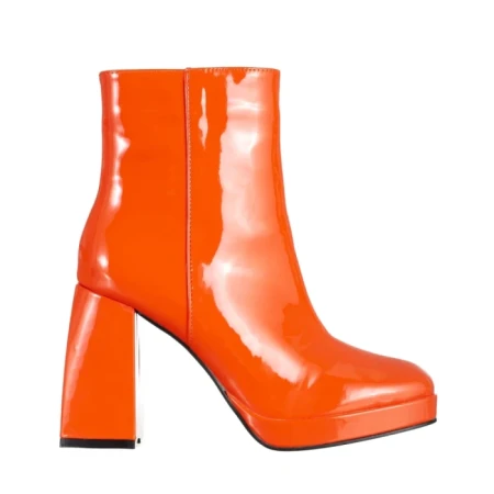 Botine dama portocalii din piele ecologica lacuita Rosalita