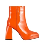 Botine dama portocalii din piele ecologica lacuita Rosalita