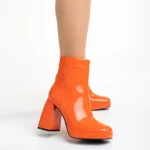 Botine dama portocalii din piele ecologica lacuita Rosalita