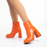 Botine dama portocalii din piele ecologica lacuita Rosalita
