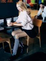 Cizme dama negre cu alb din piele ecologica si material textil Migdalia