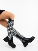 Cizme dama negre cu alb din piele ecologica si material textil Migdalia