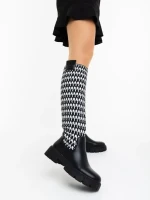 Cizme dama negre cu alb din piele ecologica si material textil Migdalia
