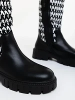 Cizme dama negre cu alb din piele ecologica si material textil Migdalia