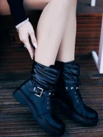 Ghete dama negre din piele ecologica si material sintetic Salome