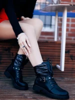 Ghete dama negre din piele ecologica si material sintetic Salome