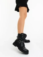 Ghete dama negre din piele ecologica si material sintetic Salome