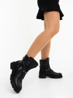 Ghete dama negre din piele ecologica si material sintetic Salome