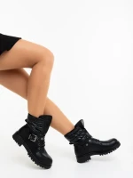 Ghete dama negre din piele ecologica si material sintetic Salome