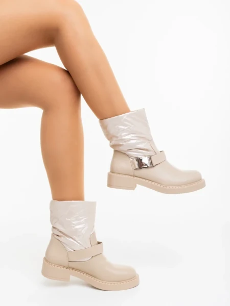 Ghete dama bej din piele ecologica si material sintetic Arcadia