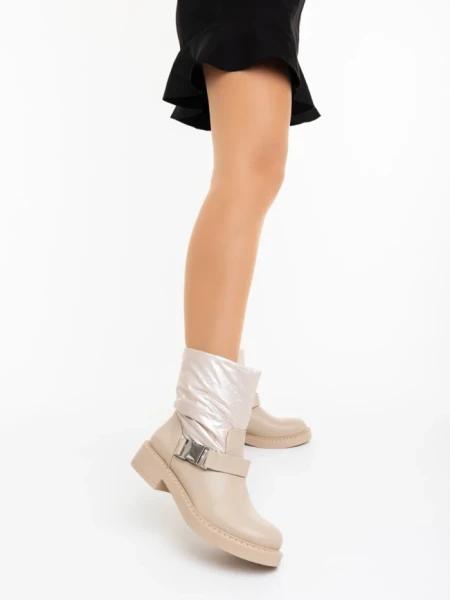 Ghete dama bej din piele ecologica si material sintetic Arcadia