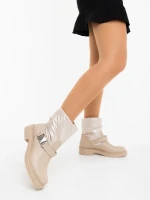 Ghete dama bej din piele ecologica si material sintetic Arcadia