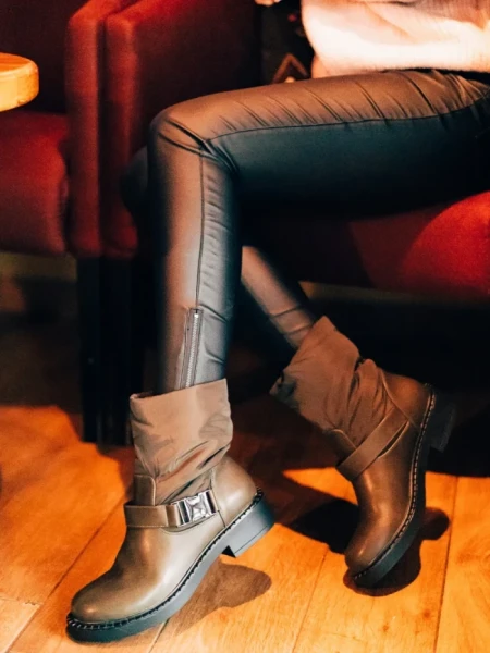 Ghete dama verzi din piele ecologica si material sintetic Arcadia