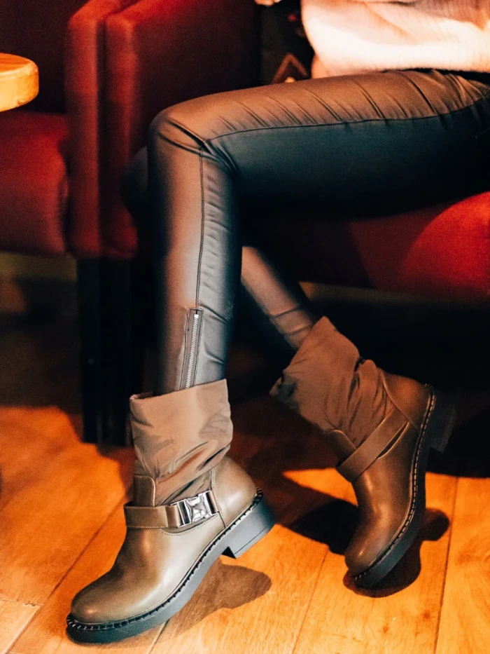 Ghete dama verzi din piele ecologica si material sintetic Arcadia