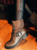 Ghete dama verzi din piele ecologica si material sintetic Arcadia