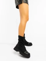 Botine dama negre din piele ecologica si material textil Kimola