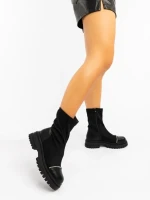 Botine dama negre din piele ecologica si material textil Kimola