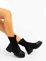 Botine dama negre din piele ecologica si material textil Kimola