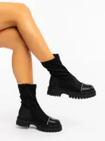 Botine dama negre din piele ecologica si material textil Kimola