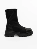 Botine dama negre din piele ecologica si material textil Kimola