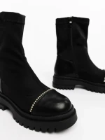 Botine dama negre din piele ecologica si material textil Kimola