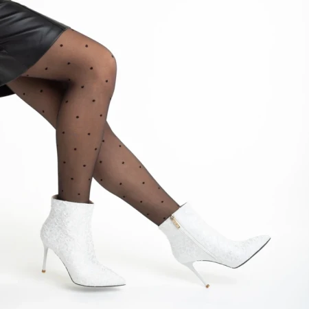 Botine dama albe din material textil Chiara