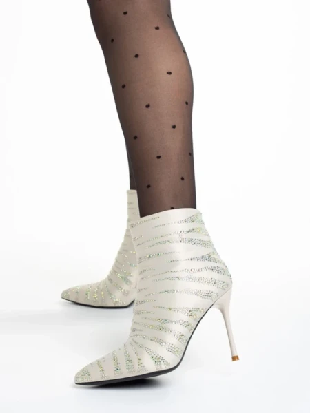 Botine dama albe din material textil Carrie