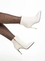 Botine dama albe din din material textil Estela