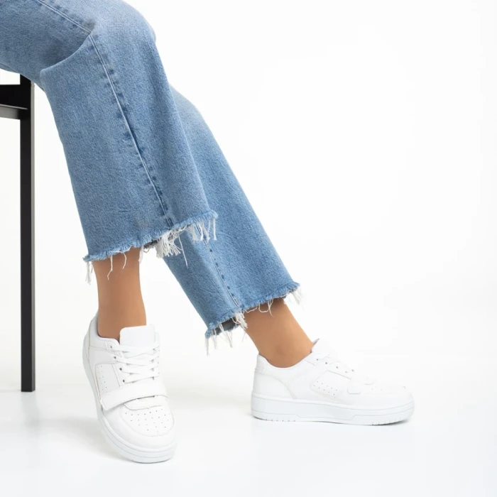 Pantofi sport dama albi din piele ecologica Sonal