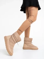 Cizme dama bej inchis din piele ecologica si material textil Bahar