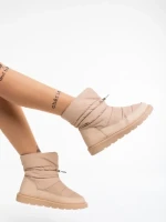 Cizme dama bej inchis din piele ecologica si material textil Bahar