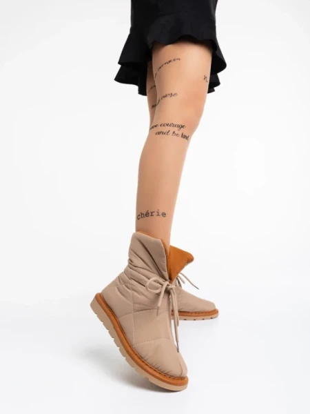 Cizme dama bej inchis din material textil Zurine