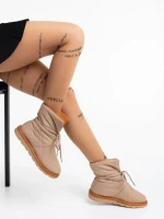 Cizme dama bej inchis din material textil Zurine