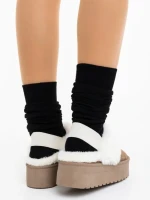 Papuci dama bej inchis din material textil Delisia