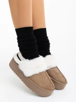 Papuci dama bej inchis din material textil Delisia