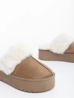 Papuci dama bej inchis din material textil Delisia