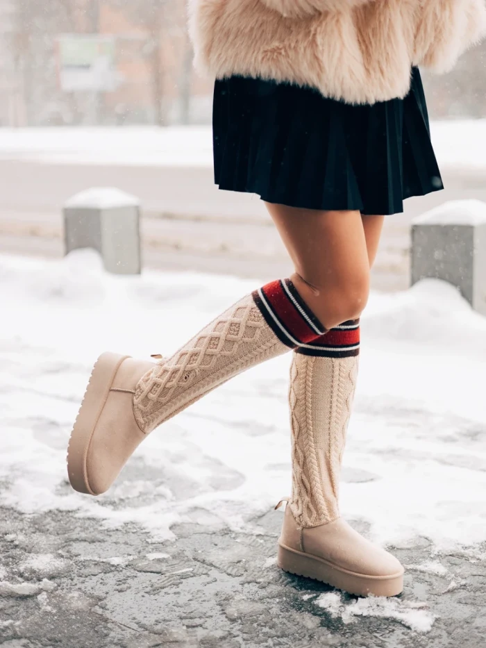 Cizme dama bej din material textil Talora