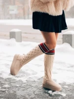 Cizme dama bej din material textil Talora