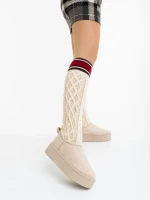 Cizme dama bej din material textil Talora