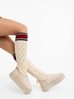Cizme dama bej din material textil Talora