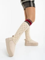 Cizme dama bej din material textil Talora