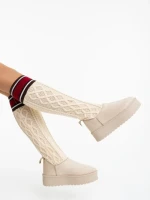 Cizme dama bej din material textil Talora