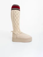 Cizme dama bej din material textil Talora