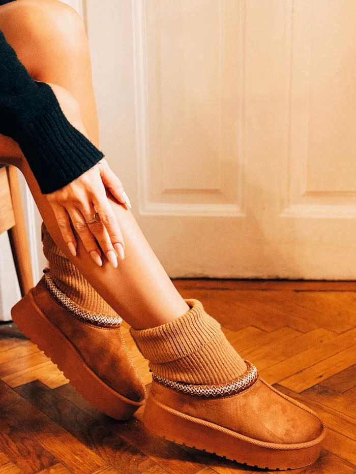 Cizme dama camel din material textil Diaza