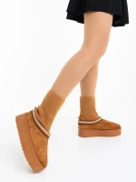 Cizme dama camel din material textil Diaza