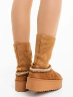 Cizme dama camel din material textil Diaza