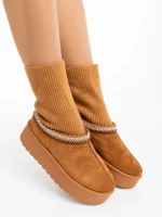 Cizme dama camel din material textil Diaza