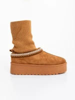 Cizme dama camel din material textil Diaza